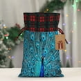 thumbnail image 5 of Rocae Beautiful Blue Peacock Print Christmas Drawstring Linen Gift Bag with Drawstrings Treat Bag Goody Present Bags for Christmas Party Favor, 5 of 8
