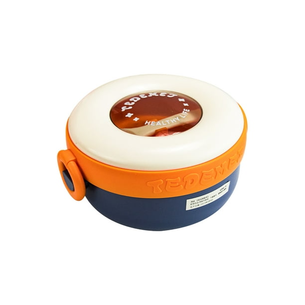 LONCHERA CON COMPARTIMENTO DESMONTRABLE, Acero inoxidable, libre de BPA, 2 seguros laterales, agarradera de goma, ideal para microondas, incluye tijeras y cuchara de plástico.