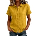 thumbnail image 2 of Qulqfy Solid Womens Blouses Cotton Linen Casual Lapel Short Sleeve Spring Yellow Women's Summer Tops XXXL, 2 of 7