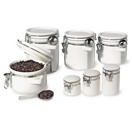 Oggi 7 Piece Round Air Ceramic Canister Set With Stainless Oggi 7 Piece Round Air Ceramic Canister Set With Stainless Steel Spoon Black