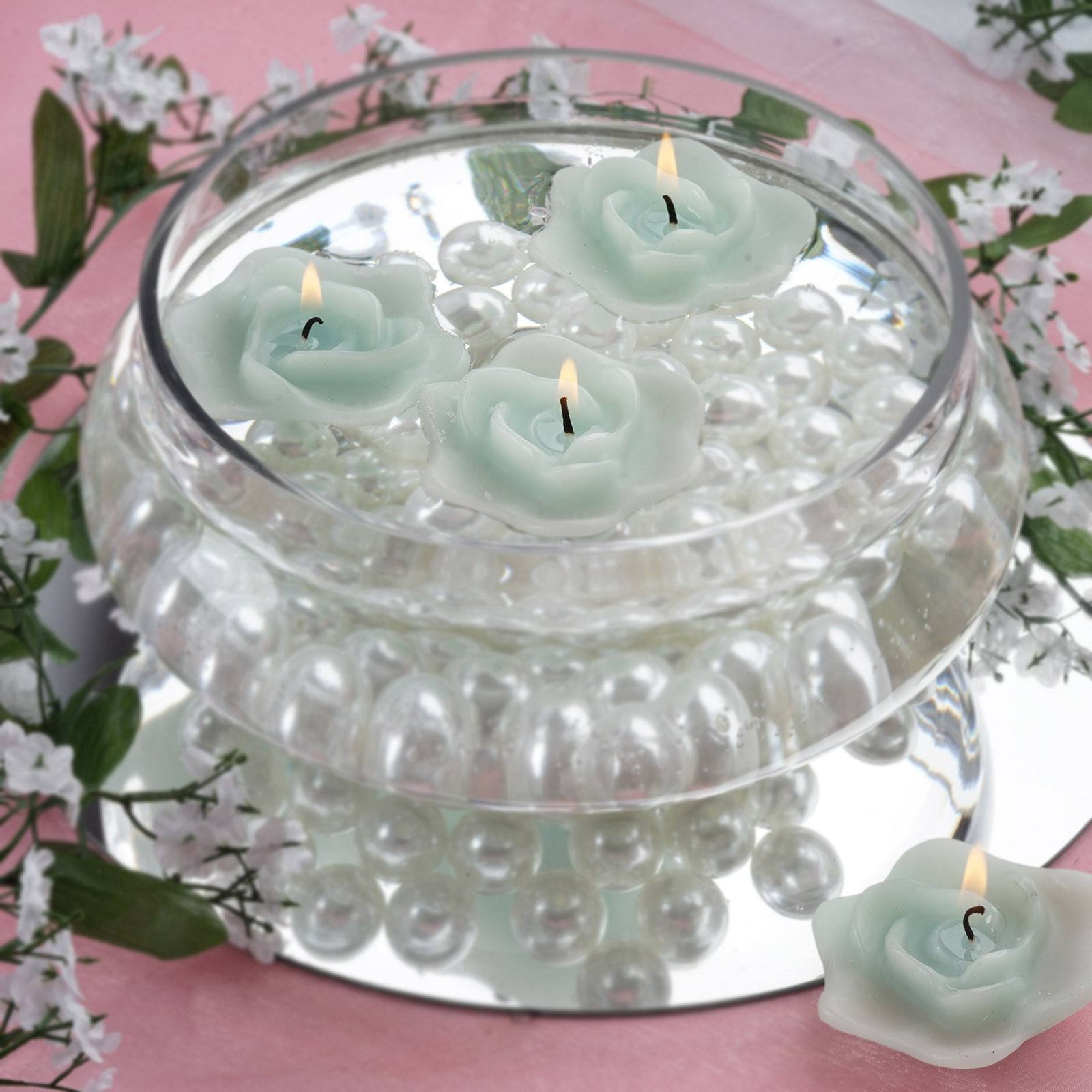 Efavormart Set of 4 Turquoise Unscented Floating Rose Candle for