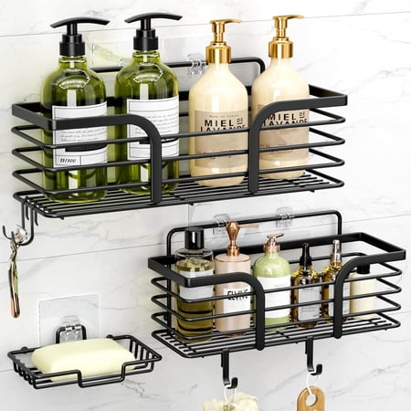 Shower Caddy Shower Organizer with Soap Holder and Hooks Rustproof No Drilling Bathroom Organizer and Storage Wall-Mounted Kitchen & Home Decor (Black) Shower Caddy Shower Organizer with Soap Holder and Hooks Rustproof No Drilling Bathroom Organizer and Storage Wall-Mounted Kitchen & Home Decor (Black)