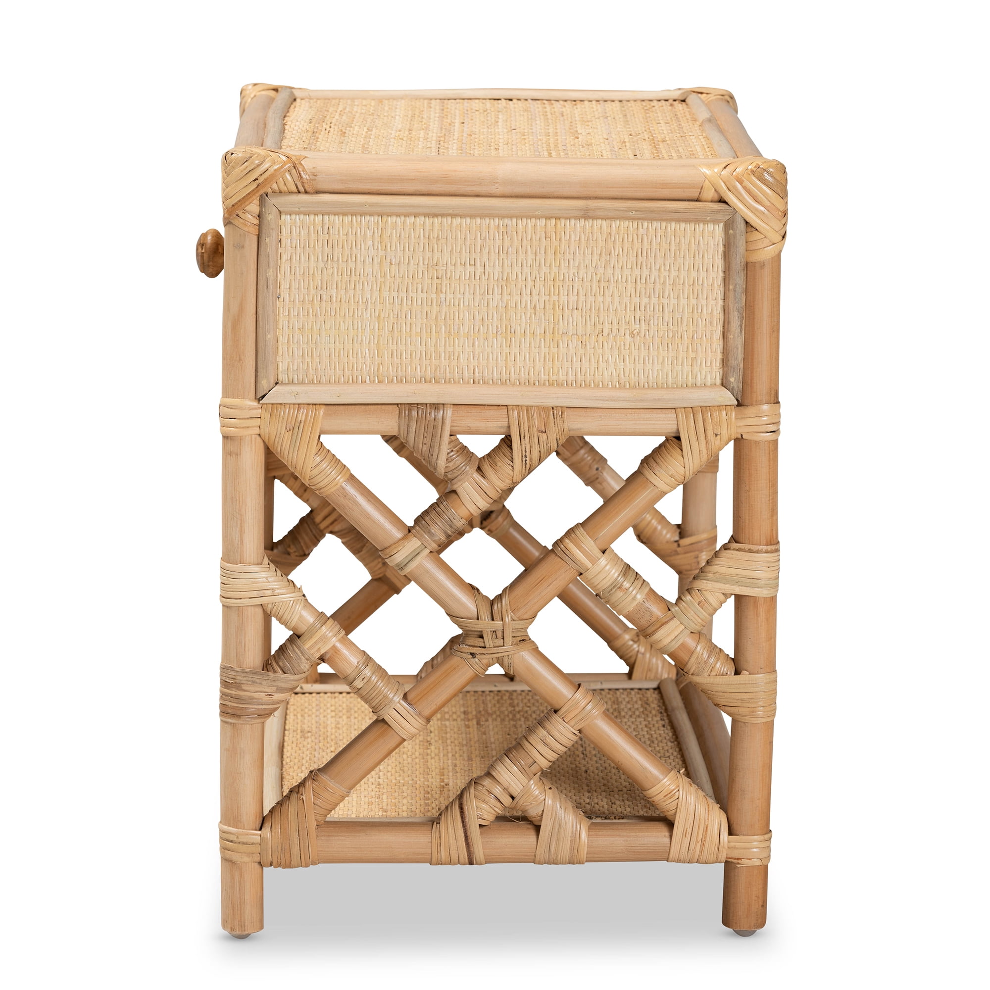 bali & pari Camara Rattan BOHO Nightstand, 1-Drawer, Natural Brown