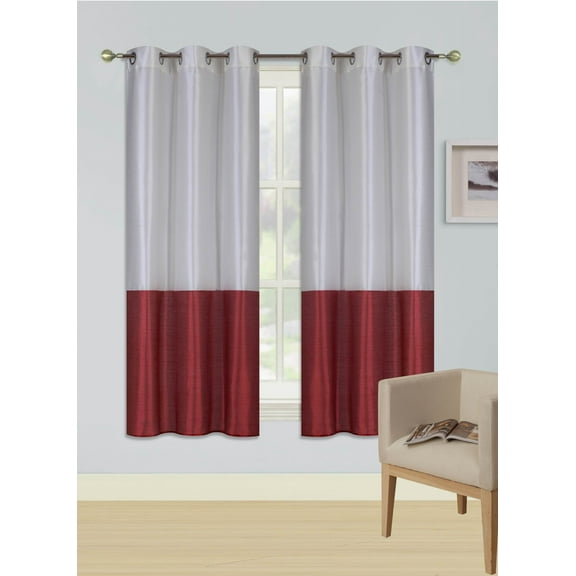 (EID) Hotel Quality SILVER Grommet Top,  1 PANEL IVORY BURGUNDY  FOAM LINED Modern Printed Design  WINDOW CURTAIN DRAPES  GROMMETS 63" LENGTH