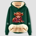 thumbnail image 2 of Telankuip Christmas Hoodies for Women Cute Highland Cow with Scarf Sherpa Lined Warm Sweatshirts 2025 Winter Comfort Plus Size X-Mas Holiday Western Print Pullover Tops Dark Green XXXL, 2 of 3