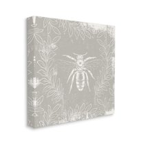 Stupell Industries Bee Print Floral Pattern Grey Paint Design Canvas Wall Art by Daphne Polselli