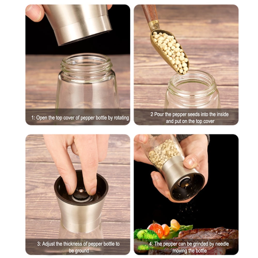 Pepper Grinder or Salt Shaker - Spice Mill with Brushed Stainless Steel, Adjustable Coarseness