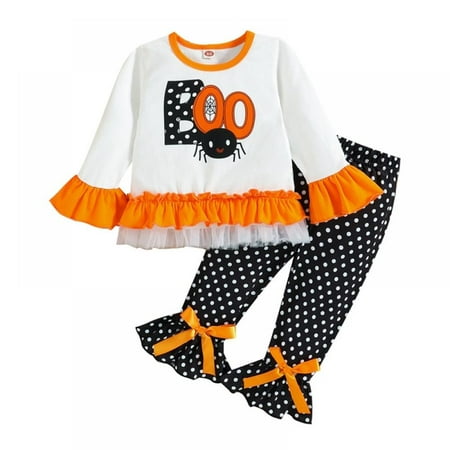 

SYNPOS 9M-4T Baby Girls Halloween Outfits T-shirt Tops Polka Dot Pants Outfits Set