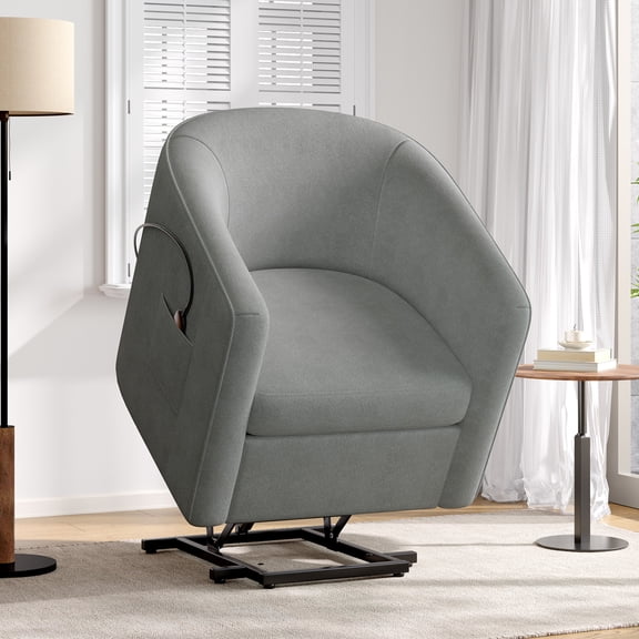 Christopher Knight Home Modern Power Lift Recliner Barrel Chair with Footrest & Side Pocket, Gray