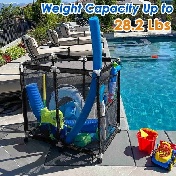 mesh pool storage bin rolling cart