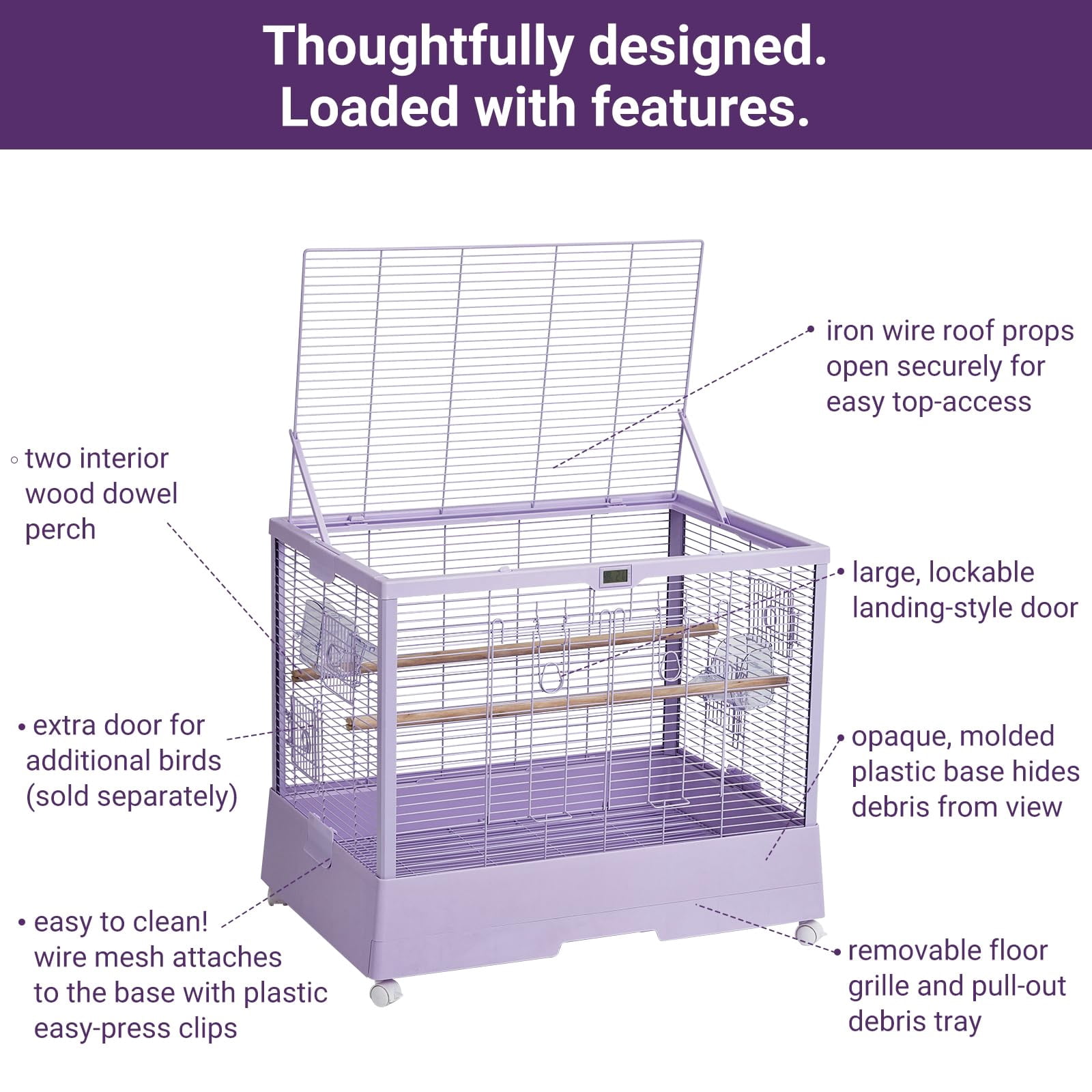 Ataucjin Standing Large Bird Cage, Wrought Iron Flight Bird Cage with Rolling Stand and Slide Out Tray, Parakeet Cage Bird Cage for Parrots, Macaw, Cockatiels, Canary, Finch, Lovebirds, Pigeons