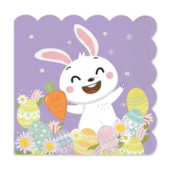 DefiDgd 20pcs Easter Party Paper Napkin,Happy Easter Bunny Egg Disposable Napkin for Holiday Party Dinner Tabletop Supplies Home Decoration(B)