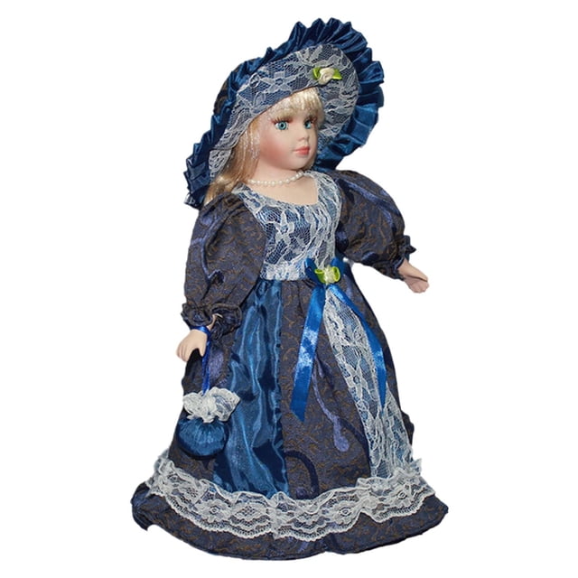 16 Inch Ceramic Doll With Fashion Display Stand Green As Described