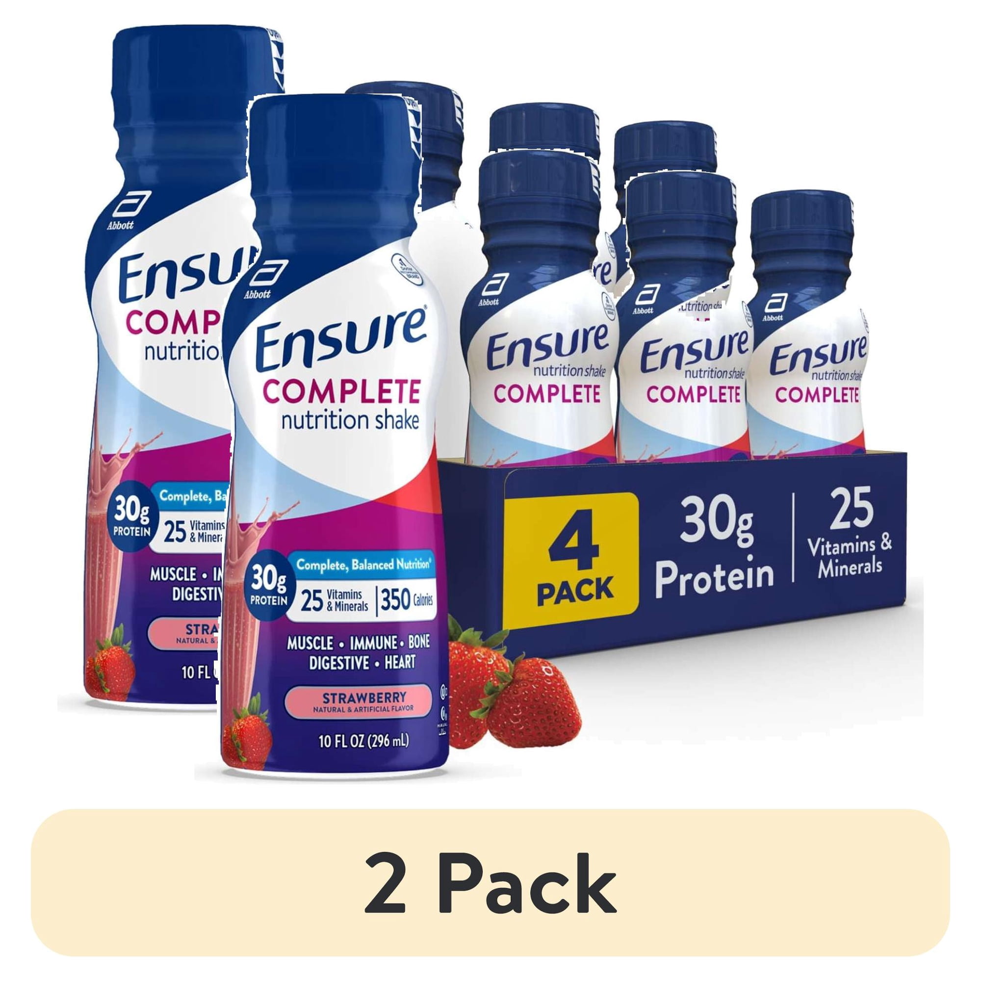(2 pack) Ensure COMPLETE Nutrition Shake, 30g Protein, Strawberry, 10 fl oz—4 Pack