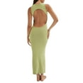 thumbnail image 5 of KOMOO Women Knit Tank Dress Sleeveless Backless Split Cocktail Dresses Bodycon Party Long Dress, 5 of 9