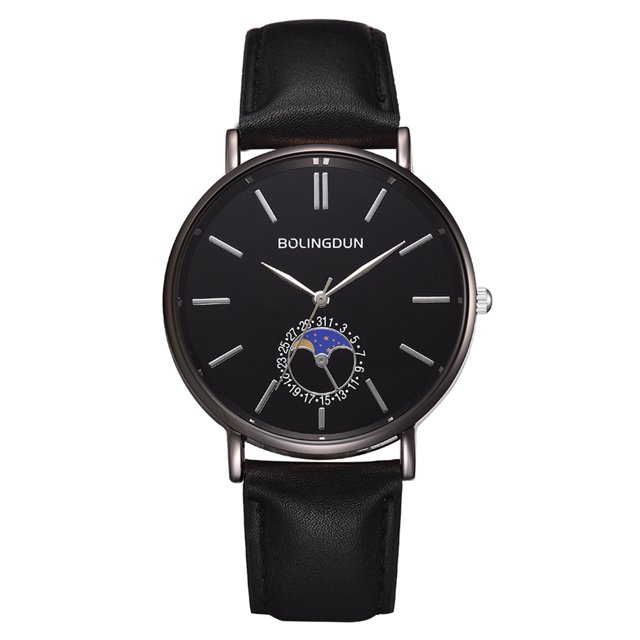 Zhoulianfa Reloj de pulsera de cuarzo de cristal para pareja de moda (marco negro, esfera negra L)