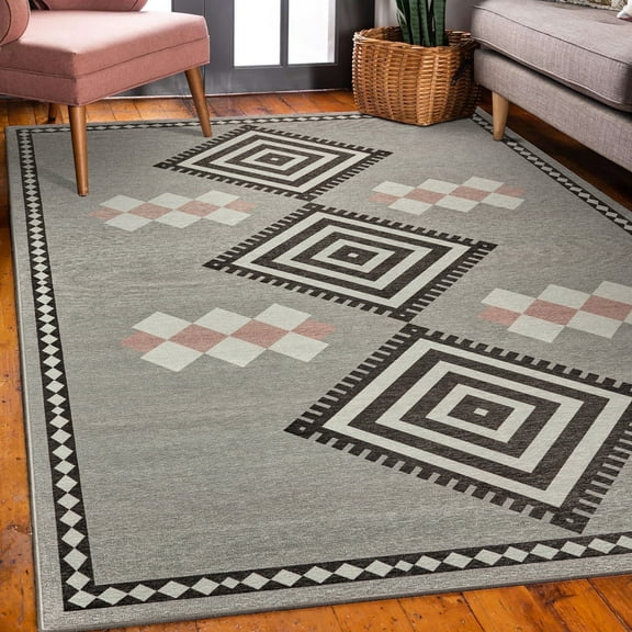 My Magic Carpet 5'x7' Machine Washable Non-Slip Dining Living Room Area Rug - Kilim Kiki Mushroom