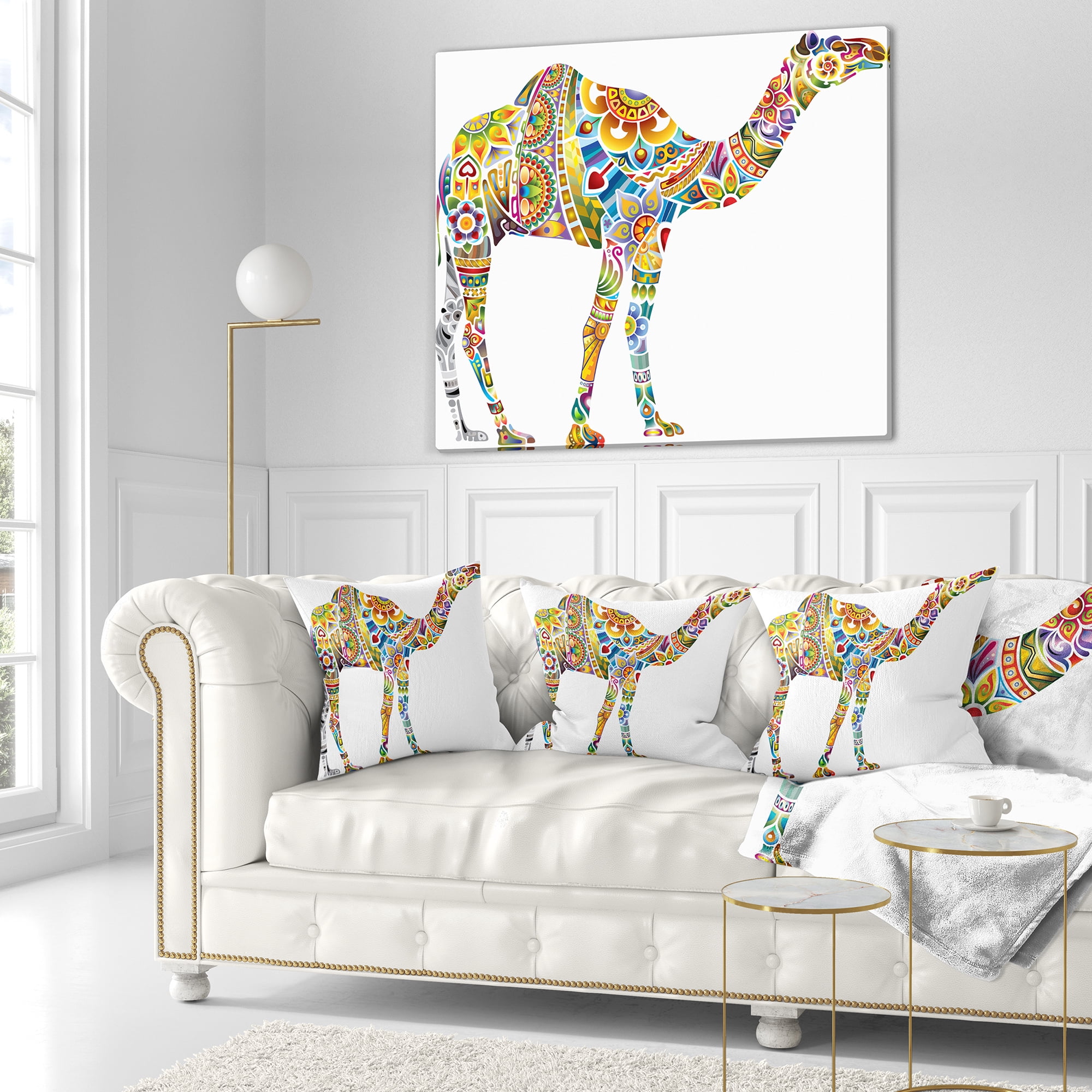 Designart Cheerful Floral Camel - Abstract Throw Pillow - 16x16