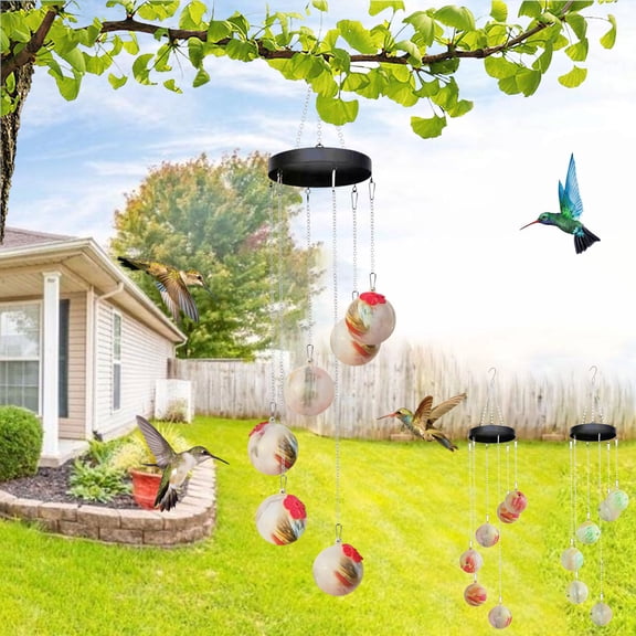 2025 Hummingbird Feeder and Wind Chimes for Garden Yard and Patio Decoration, Attractive Outdoor Hanging Ornament to Attract Birds A