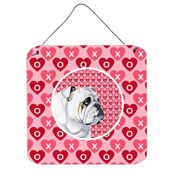 Bulldog English Valentines Love And Hearts Aluminium Metal Wall or Door Hanging Prints