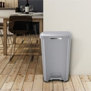 Hefty Kitchen Trash Can, 12.1 Gallon Plastic Step Garbage Bin with Soft Close Foot Pedal Lid, Gray