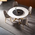 thumbnail image 4 of Designer Luxury round Marble Rock Slab dining table set 4 6 8 chairs esstisch furniture comedor marbre Stainless steel gold base My Lux Decor Round, 4 of 24