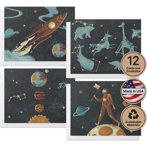 Juego de tarjetas de notas con diseño de ramitas y espacio de papel, 12 unidades con sobres