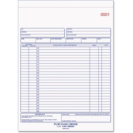 1L146 Purchase Order Book 8 1/2 x 11 Letter Two-Part Carbonless 50 Sets/Book