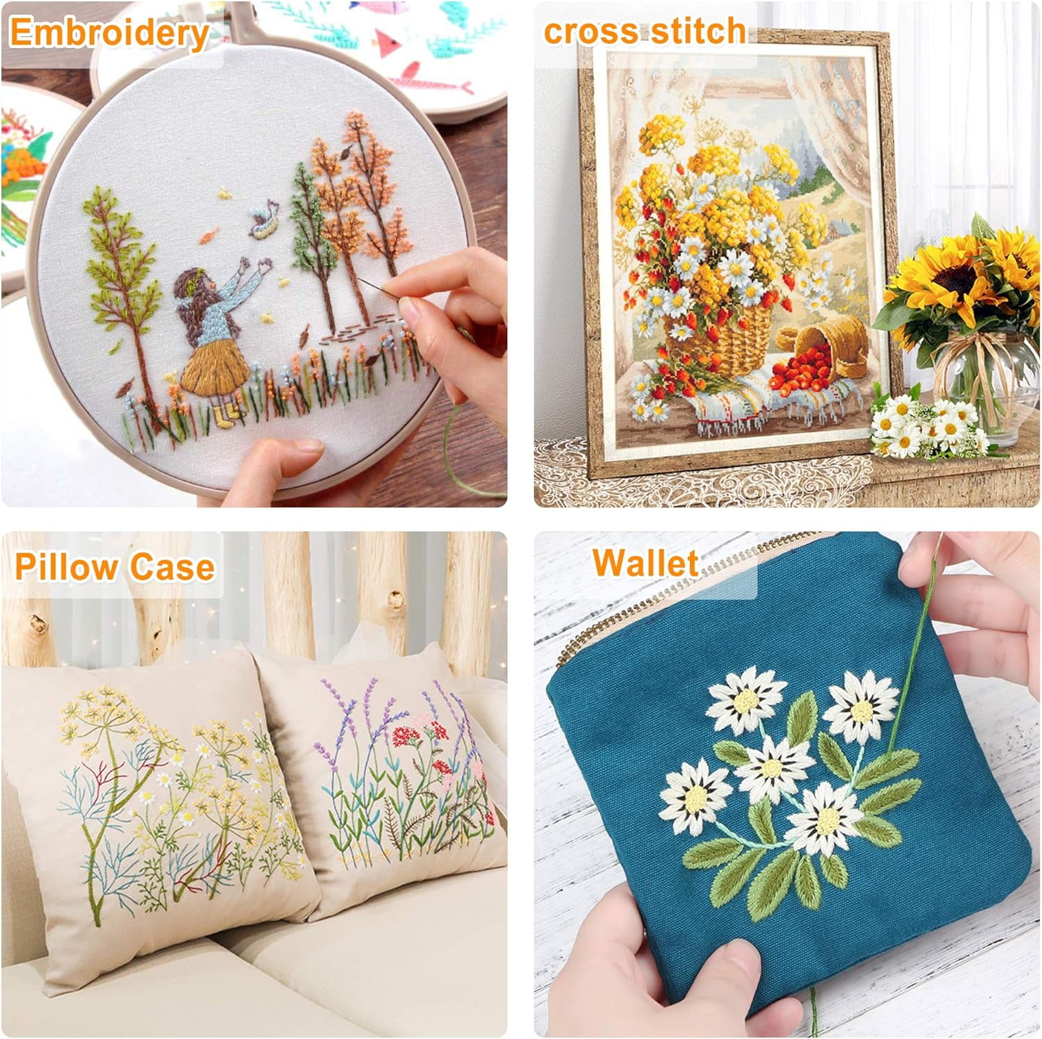 Embroidery Floss Set, Cross Stitch Friendship Bracelet Thread with Cross Stitch Tool, Transparent Box for Storage