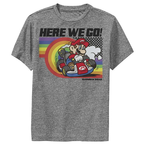 Boy's Nintendo Mario Kart Rainbow Road Racing Performance Graphic Tee Charcoal Heather Large