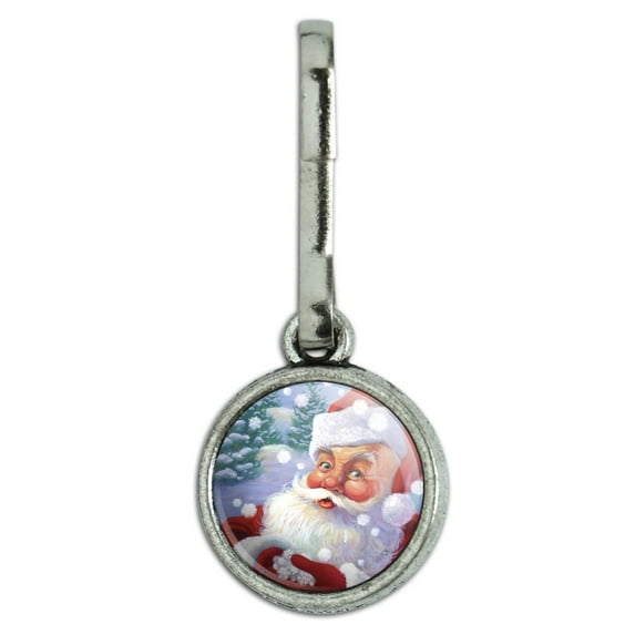 Christmas Holiday Santa Catching Snowflakes Antiqued Charm Clothes Purse Suitcase Backpack Zipper Pull Aid