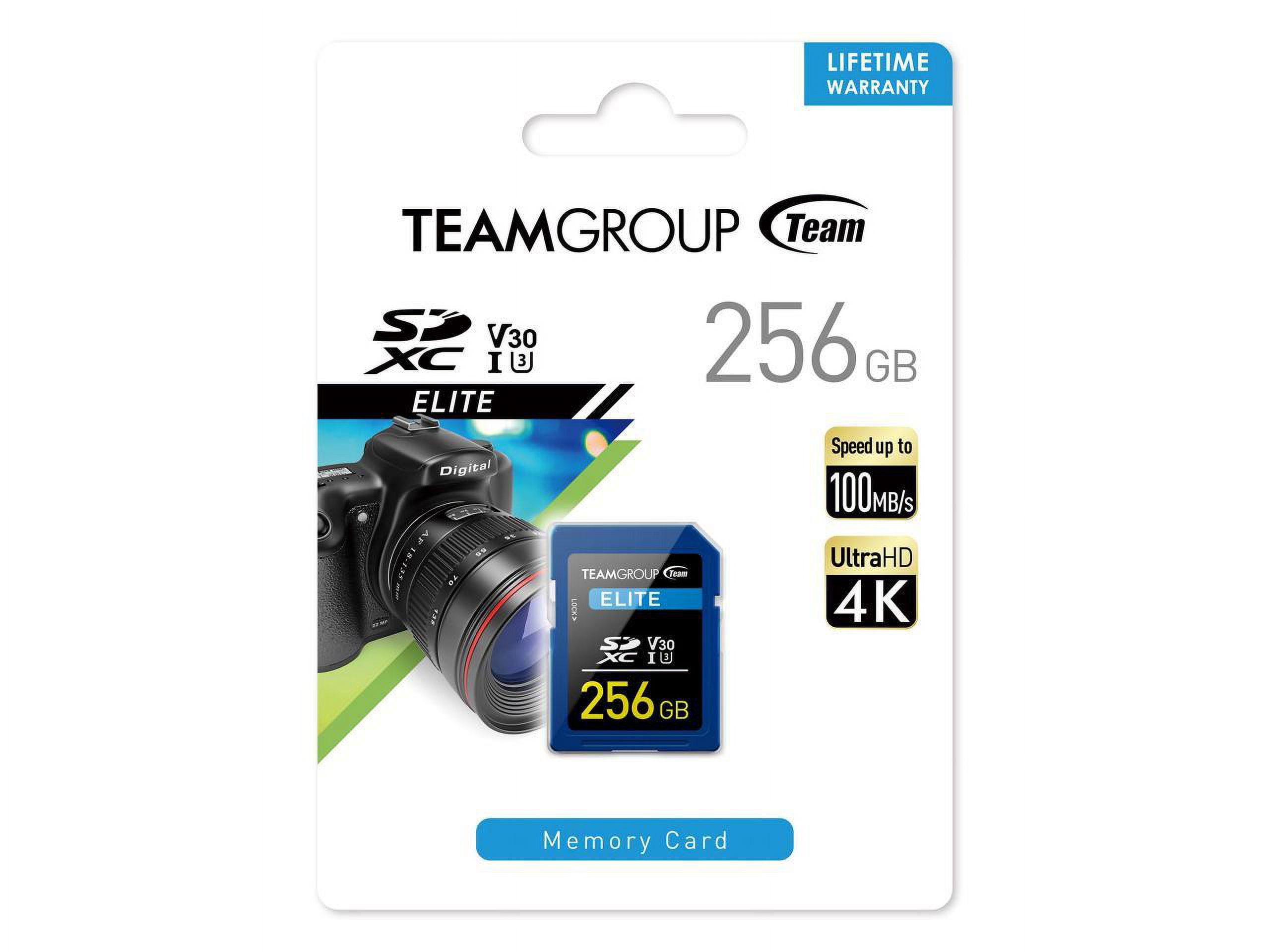 Team Group 256GB Elite 4K SD Card UHS-I U3 V30 Read/Write Speed Up to 100/50MB/s (TESDXC256GIV3069)