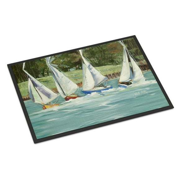 Carolines Treasures JMK1035MAT Sailboats on the bay Door Mat Indoor Rug or Outdoor Welcome Mat 18x27 Doormat  27"L x