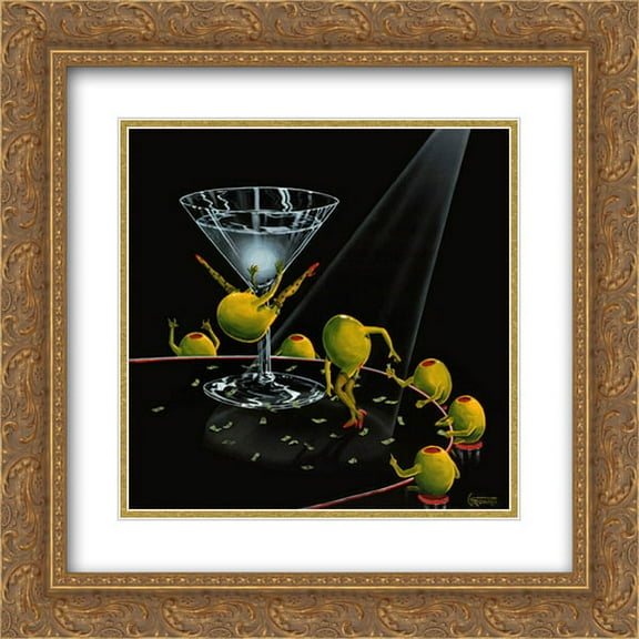 Even Dirtier Martini 2x Matted 16x16 Gold Ornate Framed Art Print by Michael Godard