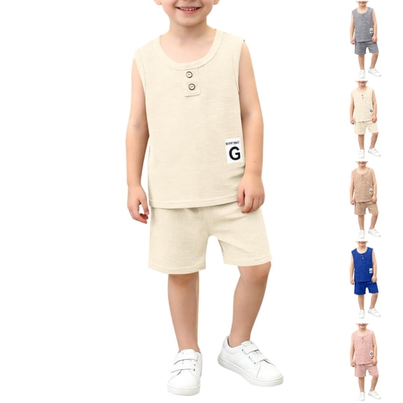 Afuyipoi Boys Girls 2-Piece Waffle Knit Summer Outfit (1-10 Years) Breathable Sleeveless Tank Top and Elastic Waist Shorts Casual Loungewear Set For kids White 3T