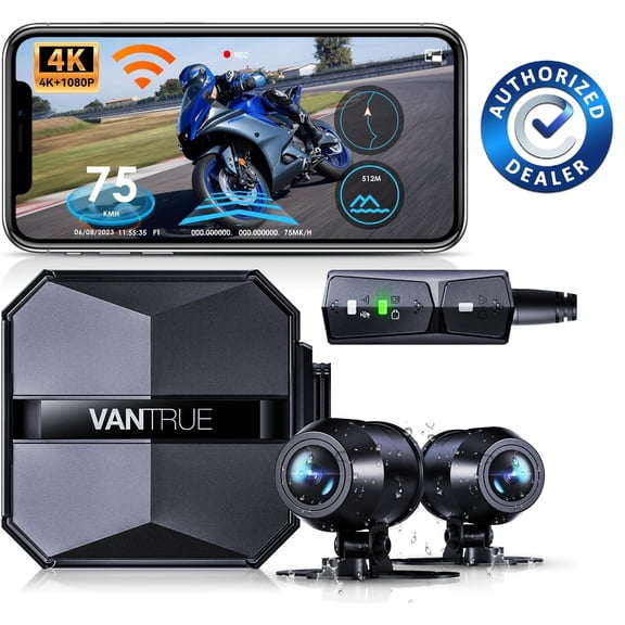 Vantrue F1 Motorcycle Dash Cam | 4K 1080P Sony STARVIS | AR Mode | GPS | Dual-Band WiFi | WDR | Weather Resistant | 24/7 Parking Mode | 1TB Support