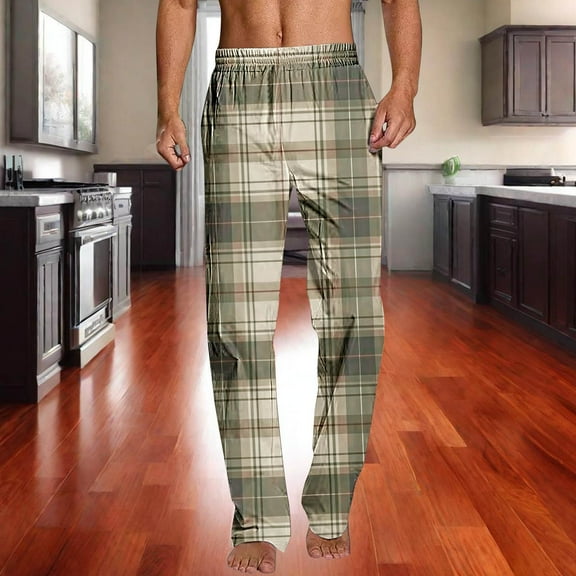 Ftwytp Men's Plaid Pyjama Bottoms Straight Fit Lounge Check Nightwear Trousers Elasticated Waist Drawstring Comfy Pajama Sleep Pants with Pockets