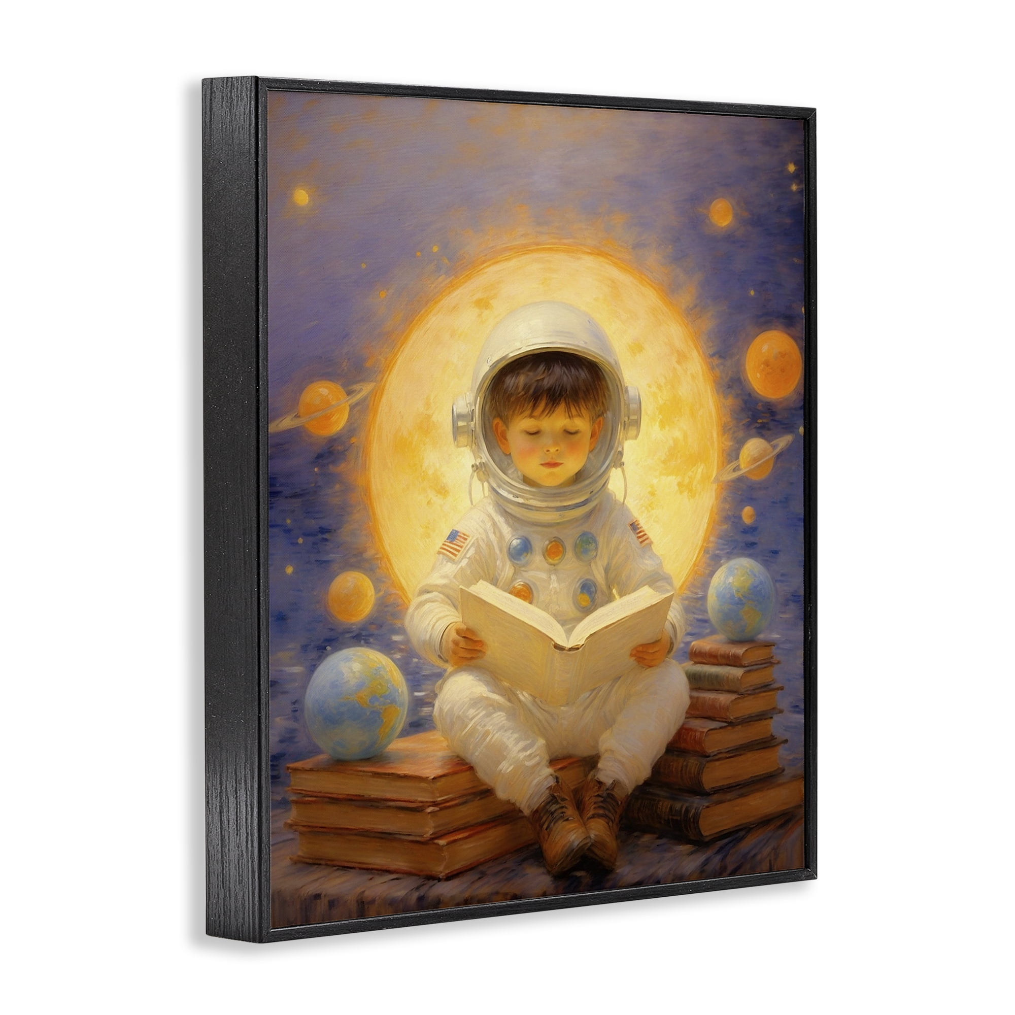 Astronaut Child Learning Black Framed Giclee Art, design by Angie Hawke