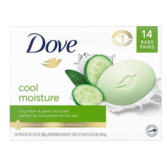 Dove Skin Care Beauty Bar For Softer Skin Cucumber And Green Tea More Moisturizing Than Bar Soap 3.75 Oz 14 Bars