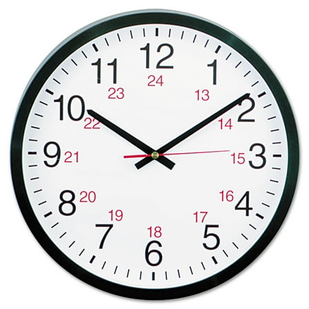 Universal 24-hour Round Wall Clock, 12.63" Overall Diameter, Black Case, 1 Aa (sold Separately)