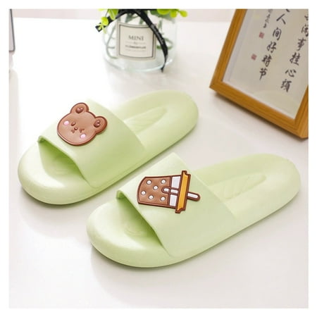 

Beach Sandals Non-slip Shower Bathroom Slippers Soft Summer Slide Sandals 40-41 Green Milk Tea Bear