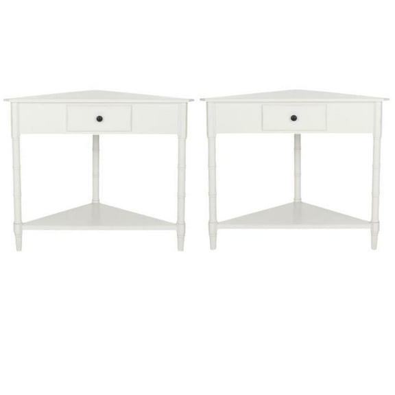 Home Square Wood Corner Table in Distressed Cream - Set of 2