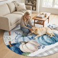 thumbnail image 2 of Small Round Rug 3Ft, Blue White Pumpkin Fall Non-Slip Washable Circle Rugs Carpet, Thanksgiving Eucalyptus White Plaid Indoor Outdoor Rug Floor Mats Throw Runner for Bedroom Living Room Bathroom, 2 of 8