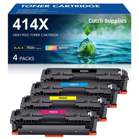 414X 4-Pack High Yield Toner Cartridge with Chip Compatible for HP W2020X 414X W2020A 414A Laserjet Pro MFP M479fdw M454dw M479fdn M454dn M479 Laser Printer Ink, Black, Cyan, Magenta, Yellow