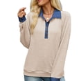 thumbnail image 6 of Wevis Women's Denim Collar Knit Sweater, Long Sleeve Henley Button Down Autumn Blouse, Casual Loose Fall Pullover Tops, 6 of 7