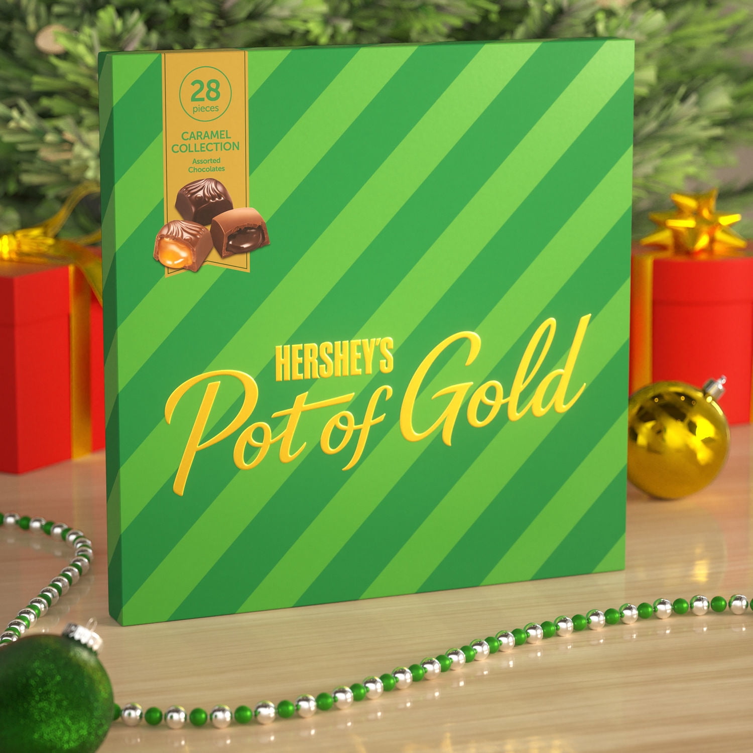 (2 pack) Hershey's Pot of Gold Assorted Caramel Christmas Candy, Gift Box 10 oz, 28 Pieces