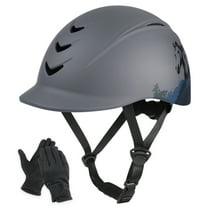Equestrian Helmet Set, Adjustable Size, with Mobile Phone Touch Screen Riding Gloves, Breathable, Comfortable Riding Equipment,Gray