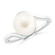 ANGARA Freshwater Cultured Pearl Solitaire Bypass Ring in 925 Sterling Silver for Women | June Birthstone, Birthday, Anniversary, Jewelry Gift for Women | Pearl Ring