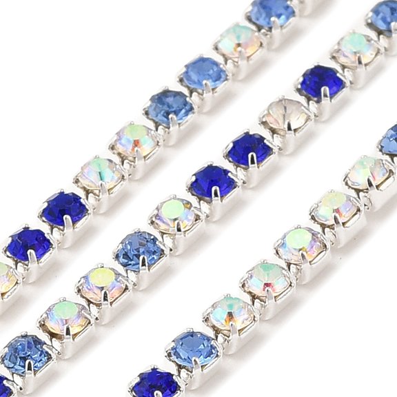 Rhinestone and Iron Cup Chain with Spool Light Sapphire 2x2x2mm about 10yard/roll
