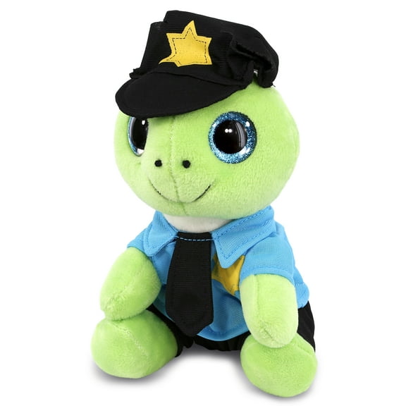 DolliBu Green Sea Turtle Sparkle Eyes Police Officer Plush Toy - Super  Soft Turtle Cop Stuffed Animal with Cute Cop Uniform and Cap Outfit - Fluffy Policeman Toy Plush - 8 inch